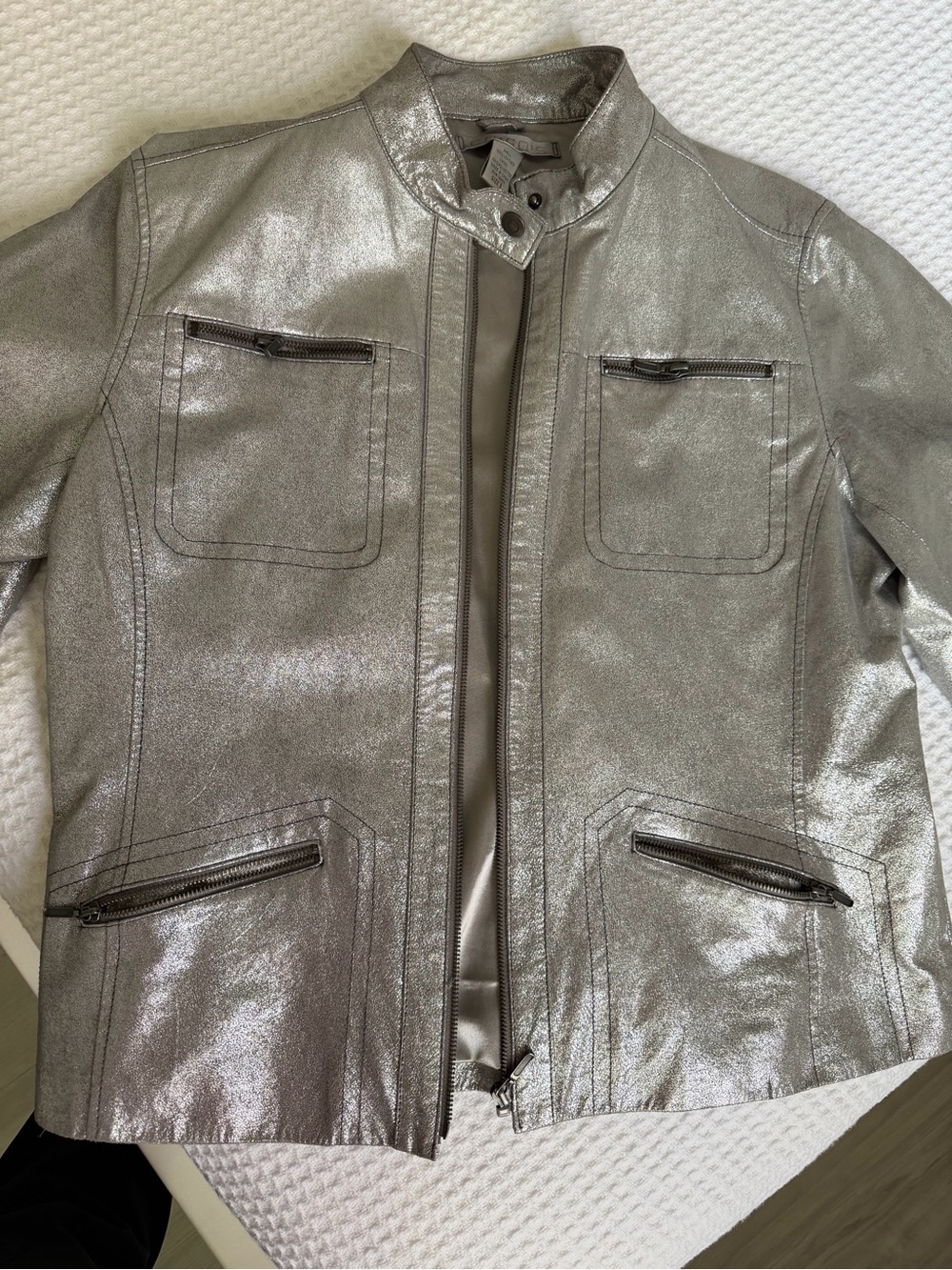 Chico's Metallic Silver Leather Jacket